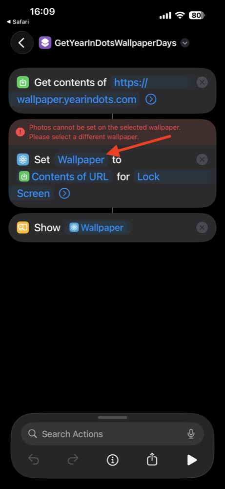 The Set Wallpaper action, with the blue word Wallpaper marked